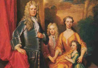 James Brydges, 1st Duke of Chandos
his 2nd wife, Cassandra and his sons John and Henry
by Godfrey Kneller, 1713 2